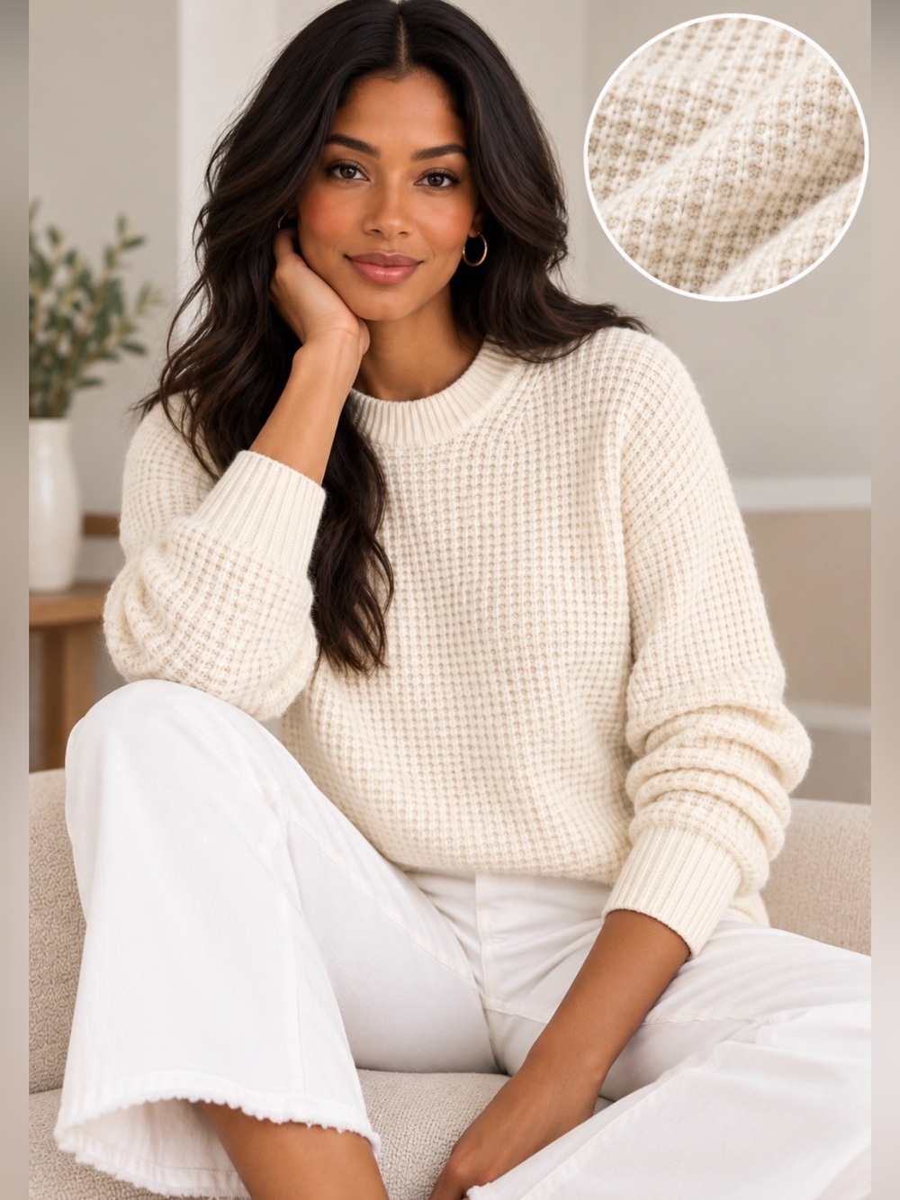 Banana Republic cream wool-blend waffle knit sweater in size Medium.